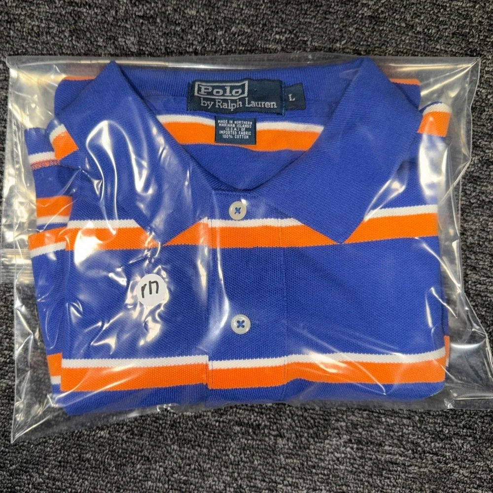Vintage Kanye Y2K Polo Ralph Lauren Striped Polo Mens L Orange Blue USA Gators